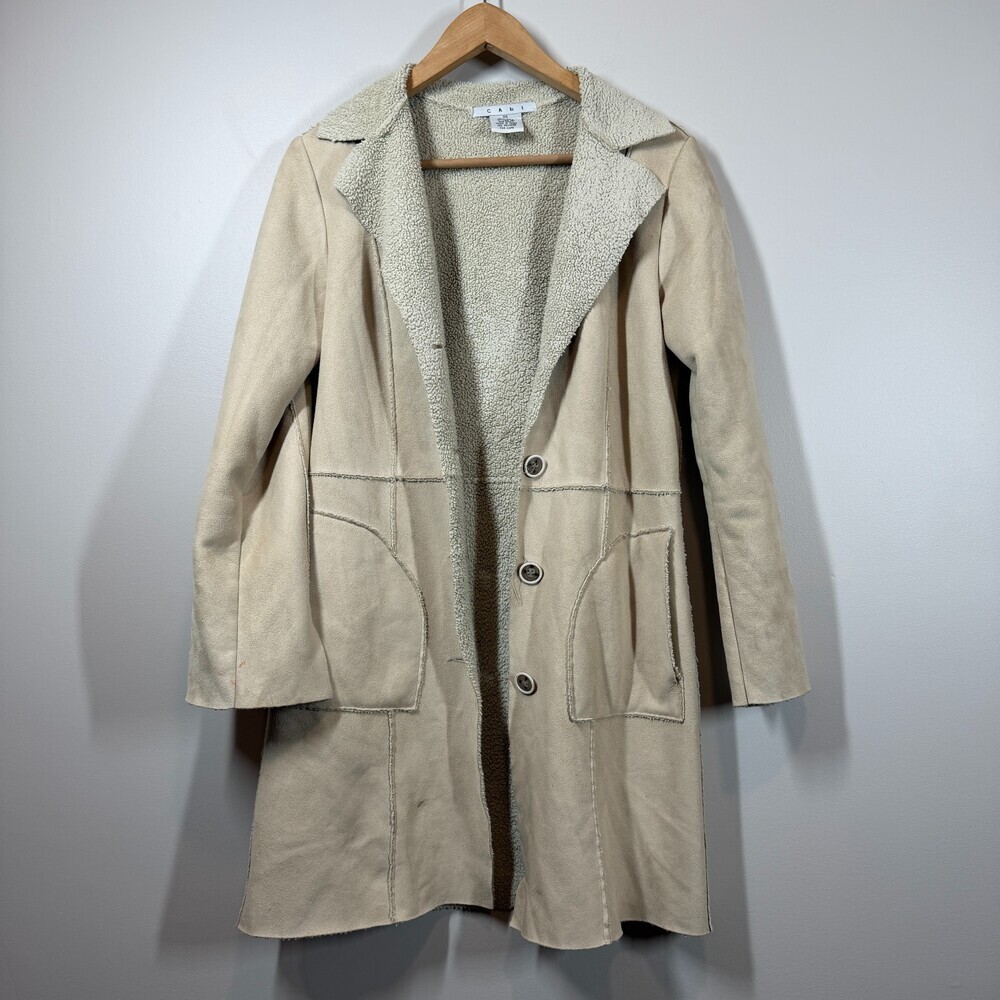 cabi Women XS Sherpa Lined Faux Suede Coat Beige Jacket Style 127